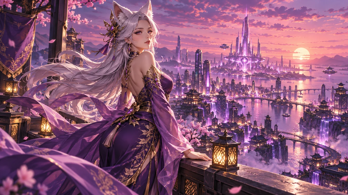 Moonlit fantasy anime scene